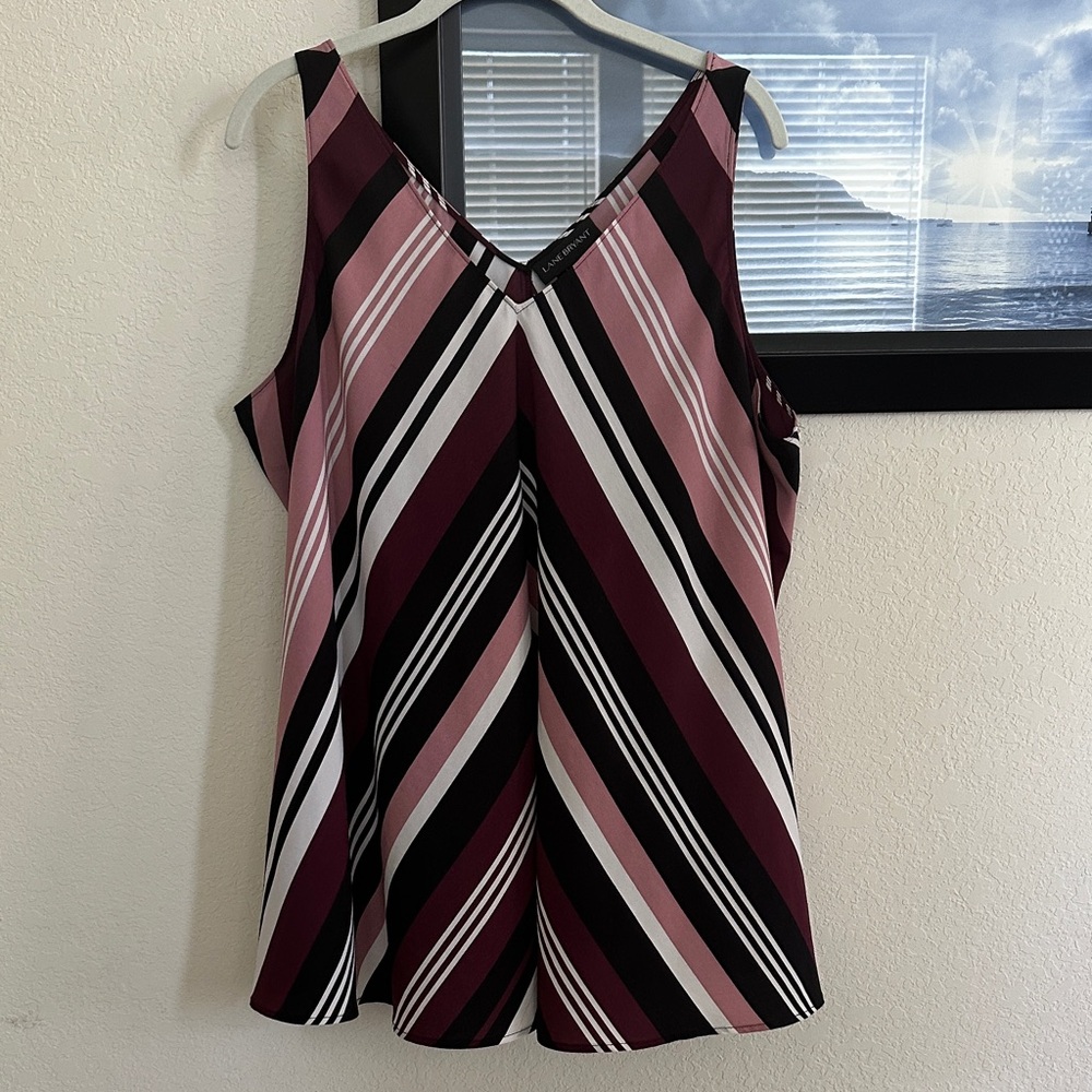 Lane Bryant Diagonal Striped Tank Top - wine, Pink, Black, Ecru 16W